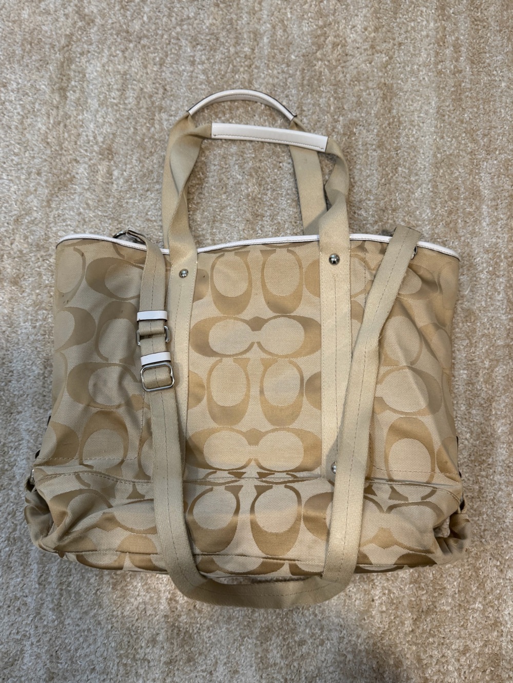 Vintage Coach Beige Signature Canvas Tote with Adjustable Strap